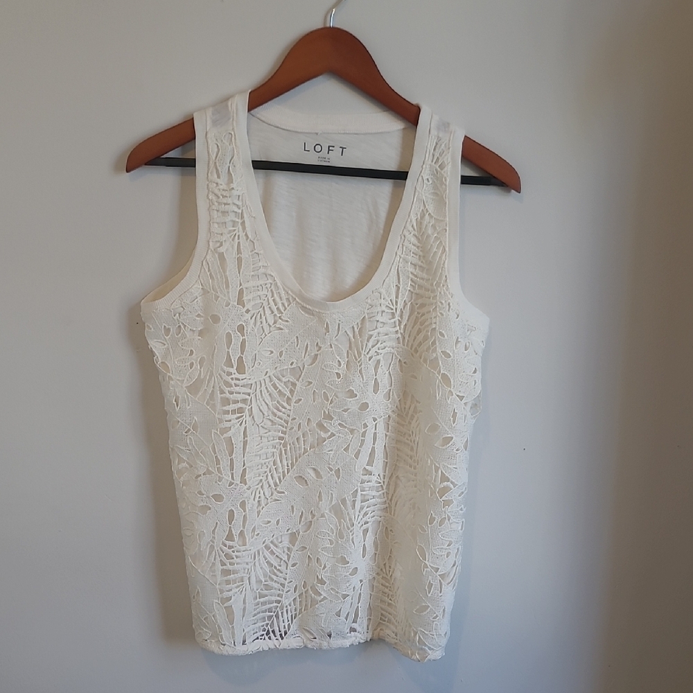 LOFT Women's White Lace Tank Top
